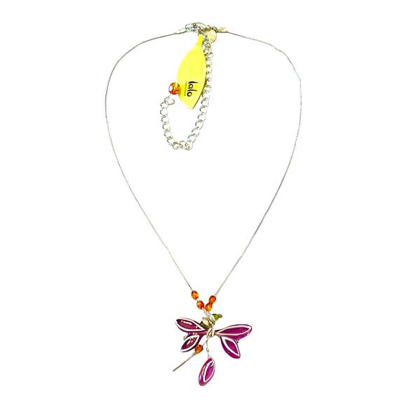 NEW Lalo NECKLACE Purple Resin Dragonfly Butterfly Pendant DBL Serpentine Chain - Picture 4 of 4